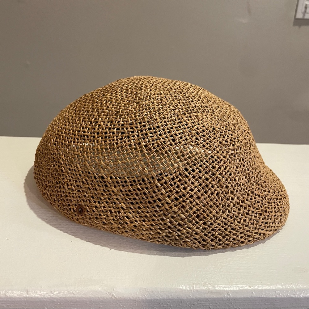 Vintage Woven Straw Ivy Cap Tan Newsboy Driving Hat Medium 22”